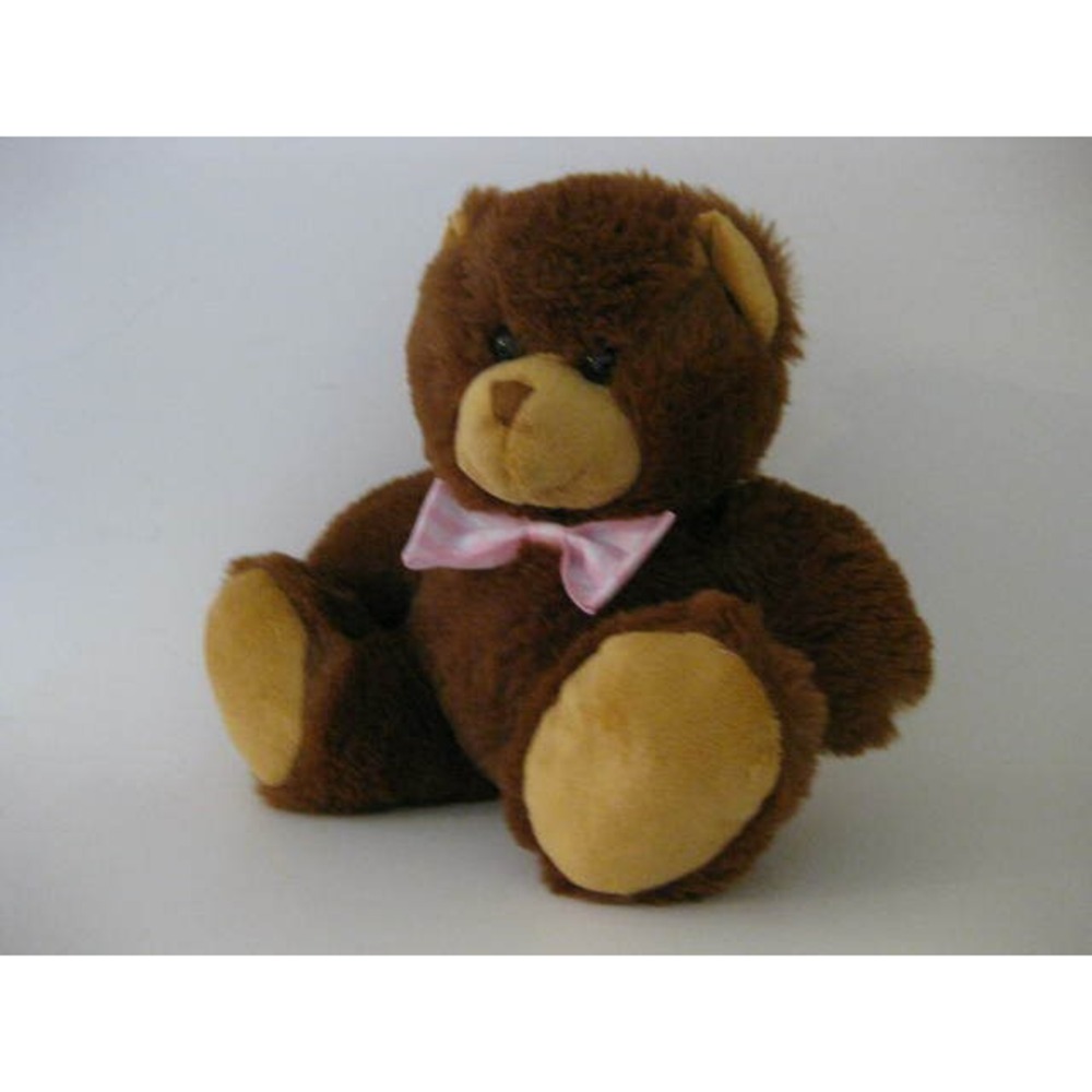 TEDDY BEAR World Plush 10" Stuffed with Pink Gingham Bow Tie Animal Toy Classic